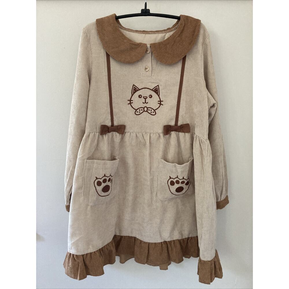 Kawaii Harajuku Japanese earth music ecology Corduory Kitty Babydoll Dress 38"